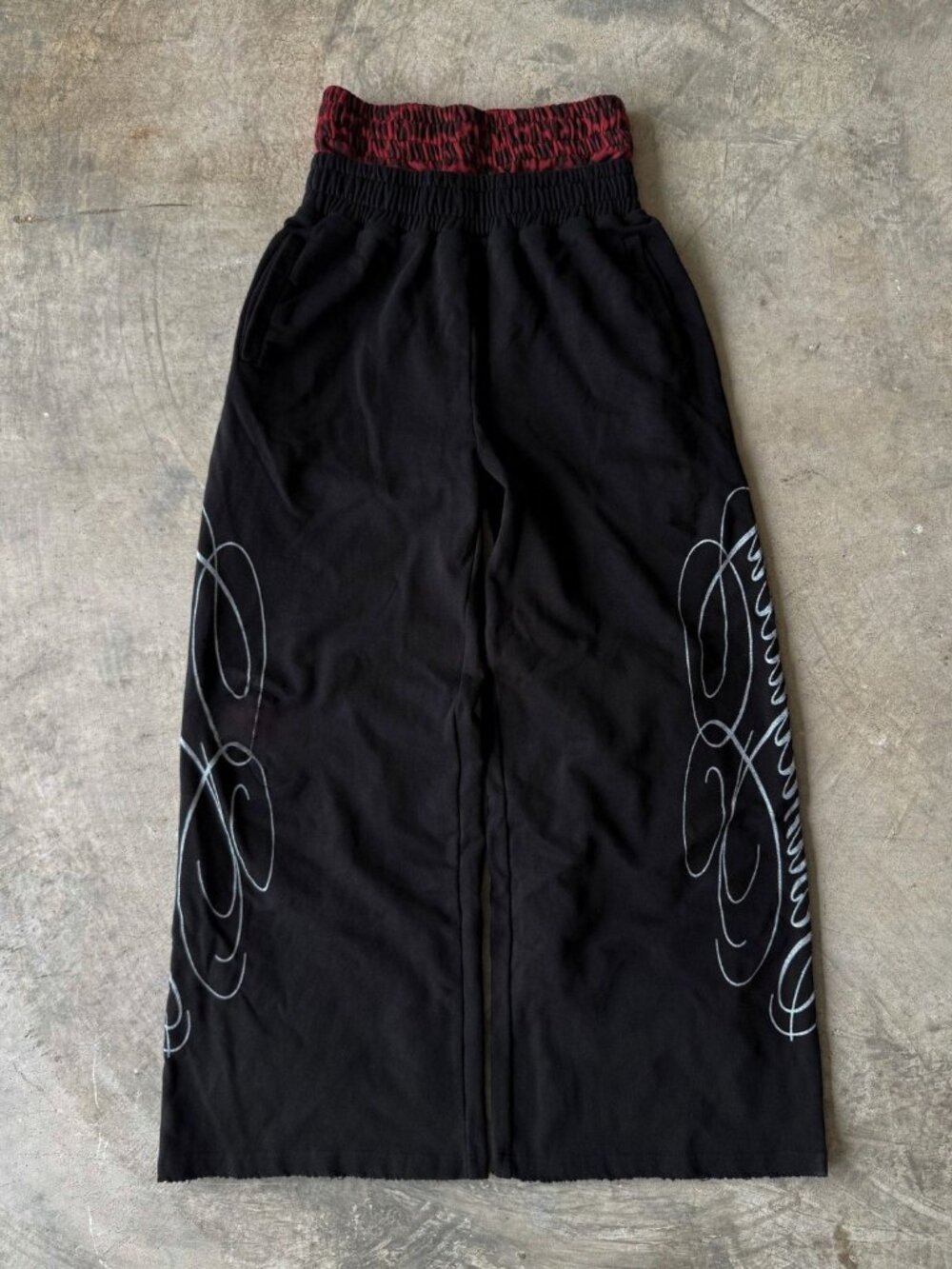 Y2K Leopard Double Waist Wide Leg Sweatpants Script Print Baggy Streetwear Black
